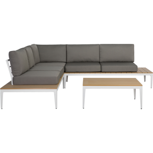 Beliani Garden Corner Sofa Set Grey Cushions Slatted Design Table 5 Seater Modern Conversation Set Material:Plastic Wood Size:xx