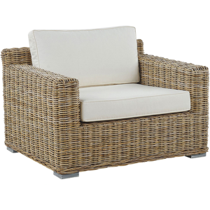 Beliani Garden Armchair Wicker Rattan Outdoor Chair with White Cushions Modern Material:Rattan Size:90x70x112