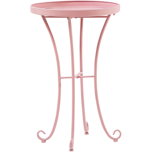 Beliani Garden Side Table Pink Metal Round 40 cm Outdoor Vintage Style Material:Iron Size:x64x40