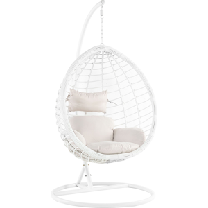 Beliani Rattan PE Hanging Chair White Swing Egg Shape Wicker Rustic Boho Material:PE Rattan Size:108x200x108