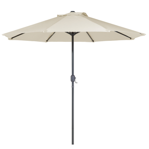 Beliani Garden Parasol Beige Shade with LED Light  ø 266 x 240 cm Aluminium Pole Crank Mechanism Outdoor Umbrella Material:Polyester Size:266x240x266
