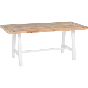 Beliani Garden Dining Table Light Wood Top White Legs 170 x 80 cm Rustic Country Garden Outdoor Indoor Material:Acacia Wood Size:x74x80