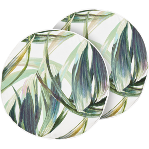 Beliani Set of 2 Garden Cushions Green and White Polyester Leaf Pattern ⌀ 40 cm Modern Outdoor Decoration Water Resistant Material:Polyester Size:40x10x40