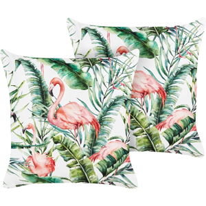 Beliani Set of 2 Outdoor Cushions Multicolour Polyester 45 x 45 cm Square Flamingo Print Pattern Scatter Pillow Garden Patio Material:Polyester Size:45x10x45