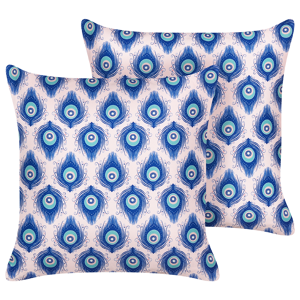 Beliani Set of 2 Garden Cushions Multicolour Polyester Peacock Pattern 45 x 45 cm Modern Outdoor Decoration Water Resistant Material:Polyester Size:45x10x45