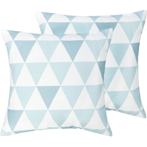 Beliani Set of 2 Outdoor Cushions Blue and White 40 x 40 cm Geometric Triangle Pattern Garden Pillows Indoor Outdoor Material:Polyester Size:40x10x40