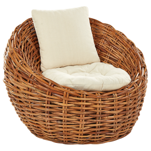 Beliani Garden Chair Natural Rattan Wicker with Polyester Cushion Modern Design Outdoor Lounging Furniture Material:Rattan Size:55x80x97