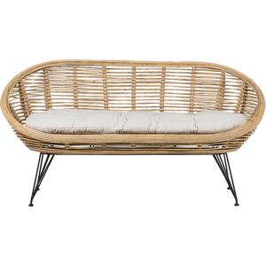 Beliani 2-Seater Sofa Natural Rattan Light Beige Cotton Cushion Medium Resistance Indoor Outdoor Boho Style Garden Patio Balcony Material:Rattan Size:64x87x165