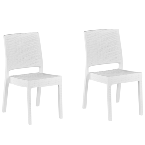 Beliani Set of 2 Garden Dining Chairs White Synthetic Material Stackable Outdoor Minimalistic Material:Synthetic Material Size:47x89x60