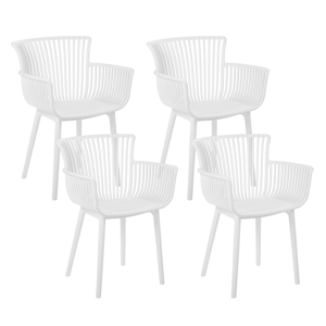 Beliani Set of 4 Dining Chairs White Plastic Indoor Outdoor Garden with Armrests Minimalistic Style Material:Polypropylene Size:45x84x58