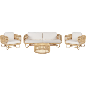 Beliani Sofa Set Beige Natural Rattan 3-Seater and Armchairs with Coffee Table Wicker Boho Design Material:Rattan Size:xx