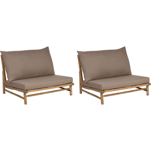 Beliani Set of 2 Chairs Light Bamboo Wood Taupe Backrest Seat Cushions Slipper Design Indoor and Outdoor Modern Rustic Design Material:Bamboo Wood Size:85x74x102