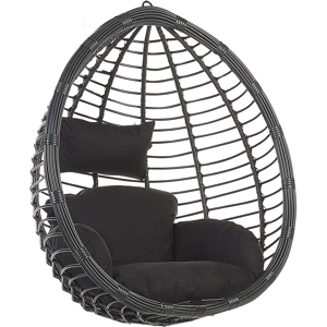 Beliani Hanging Chair Black Rattan Indoor-Outdoor Ceiling-Mounted Egg Shape Modern Boho Material:PE Rattan Size:74x116x106