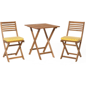 Beliani 3 Piece Bistro Set Light Solid Acacia Wood Yellow Cushions Folding Slatted Design Scandinavian Modern Material:Acacia Wood Size:xx