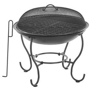 Beliani Fire Pit Heater Black Steel with Lid Bowl-Shaped Outdoor Garden Material:Steel Size:51x54x51