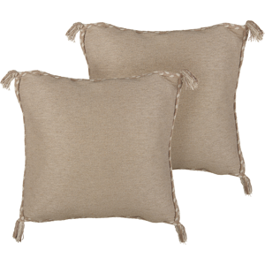 Beliani Set of 2 Decorative Cushions Beige Jute 45 x 45 cm Woven Removable with Zipper Decorative Tassels Boho Decor Accessories Material:Jute Size:45x10x45