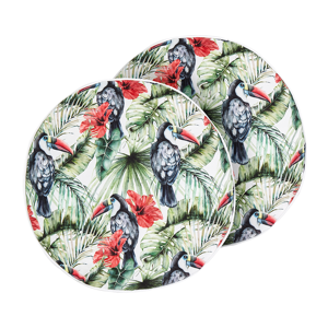 Beliani Set of 2 Outdoor Cushions Multicolour Polyester 40 cm Round Toucan Print Motif Pattern Scatter Pillow Garden Patio Material:Polyester Size:40x10x40
