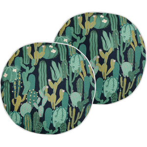 Beliani Set of 2 Garden Cushions Green Polyester Cactus Pattern ⌀ 40 cm Round Modern Outdoor Patio Water Resistant Material:Polyester Size:40x10x40