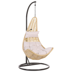 Beliani Hanging Chair Beige PE Rattan Swing Egg Shape Wicker Rustic Boho Material:PE Rattan Size:95x200x95