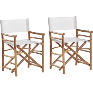 Beliani Set of 2 Bamboo Chairs Natural Wood Folding Directors Chairs and Side Table Material:Bamboo Wood Size:45x86x58