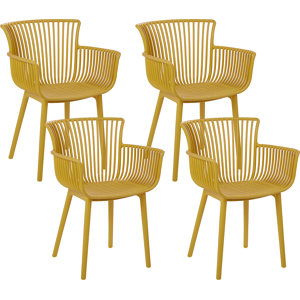 Beliani Set of 4 Dining Chairs Yellow Plastic Indoor Outdoor Garden with Armrests Minimalistic Style Material:Polypropylene Size:45x84x58