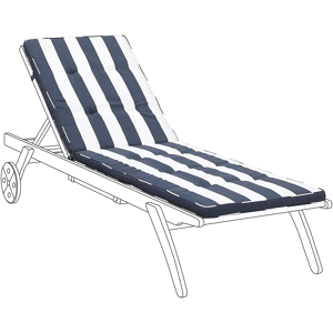 Beliani Garden Sun Lounger Cushion Navy Blue and White 192 x 56 cm with Straps Material:Polyester Size:56x5x192