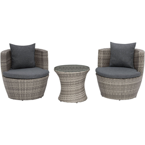 Beliani 3 Piece Garden Bistro Set Grey Faux Rattan with Cushions Stacking Outdoor Modern Material:PE Rattan Size:xx