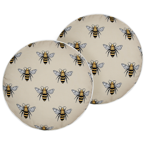 Beliani Set of 2 Garden Cushions Beige Polyester Bee Pattern ⌀ 40 cm Round Modern Outdoor Patio Water Resistant Material:Polyester Size:40x10x40
