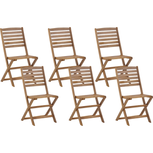 Beliani Set of 6 Garden Chairs Light Wood Acacia Folding Slatted Back Indoor Outdoor Material:Acacia Wood Size:47x91x52