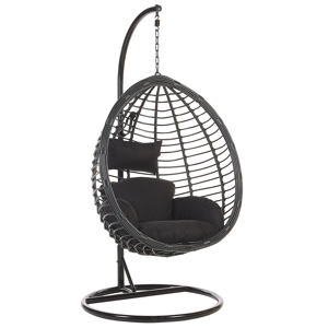 Beliani Hanging Chair Black Rattan Metal Frame Indoor-Outdoor Egg Shape Modern Boho Material:PE Rattan Size:97x199x106
