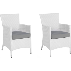 Beliani Garden Dining Chair Set of 2 White Faux Rattan Grey Cushion Seat Outdoor Resistances Material:PE Rattan Size:60x86x46