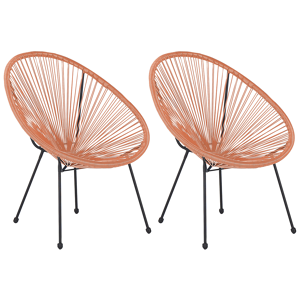 Beliani Set of 2 Garden Chairs Orange PE Rattan Papasan Modern Round Indoor Outdoor Deep Seat Material:PE Rattan Size:90x87x70