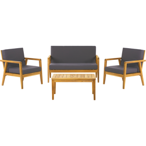 Beliani Garden Conversation Set Light Acacia Wood with Grey Cushions Sofa with Armchairs and Coffee Table Material:Acacia Wood Size:xx