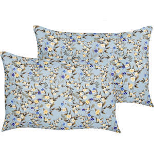 Beliani Set of 2 Outdoor Cushions Blue Polyester 40 x 60 cm Rectangular Floral Print Pattern Scatter Pillow Garden Patio Material:Polyester Size:40x7x60