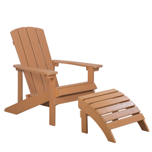 Beliani Garden Chair Light Wood Plastic Wood with Footstool Weather Resistant Modern Style Material:Plastic Wood Size:88x88x75