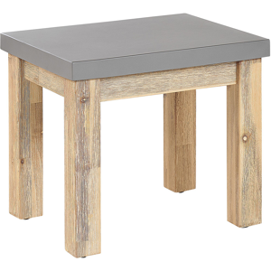 Beliani Outdoor Garden Stool Grey Fibre Cement Seat Light Acacia Wood Base Modern Industrial Patio Footstool Material:Fibre Cement Size:40x45x50