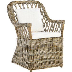 Beliani Garden Armchair Natural Rattan with Cotton Seat Back Cushions Off-White Indoor Outdoor Material:Rattan Size:70x90x60