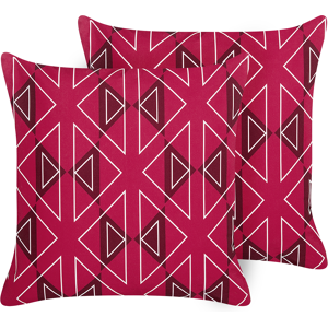 Beliani Set of 2 Garden Cushions Pink Polyester Geometrical Pattern 45 x 45 cm Square Modern Outdoor Patio Water Resistant Material:Polyester Size:45x10x45