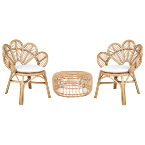 Beliani Bistro Set Natural Rattan 74 x 61 x 88 cm 2 Chairs 1 Coffee Table Outdoor Indoor Boho Rustic Material:Rattan Size:xx