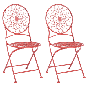 Beliani Set of 2 Garden Bistro Chairs Red Iron Foldable Outdoor UV Rust Resistance French Retro Style Material:Iron Size:47x94x40