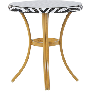 Beliani Garden Table Black and White PE Rattan Top ø 70 cm Glass and Aluminium Frame   Material:PE Rattan Size:x76x70