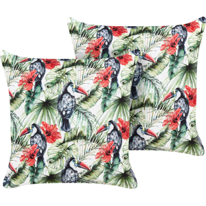 Beliani Set of 2 Outdoor Cushions Multicolour Polyester 45 x 45 cm Square Toucan Print Motif Pattern Scatter Pillow Garden Patio Material:Polyester Size:45x10x45