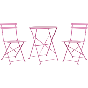 Beliani 3 Piece Bistro Set Pink Metal Folding Slatted Seat Back Outdoor Material:Steel Size:xx