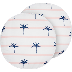 Beliani Set of 2 Garden Cushions White Polyester Palm Pattern ⌀ 40 cm Round Modern Outdoor Patio Water Resistant Material:Polyester Size:40x10x40