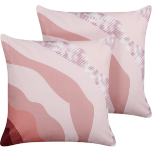 Beliani Set of 2 Garden Cushions Pink Polyester 45 x 45 Abstract Pattern Modern Outdoor Decoration Water Resistant Material:Polyester Size:45x10x45