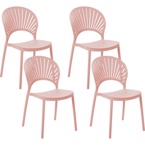 Beliani Set of 4 Dining Chairs Plastic Pink Indoor Outdoor Garden Stacking Minimalistic Style Material:Polypropylene Size:51x83x46