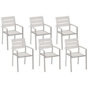 Beliani Set of 6 Garden Dining Chairs White Plastic Wood Slatted Back Aluminium Frame Outdoor Chairs Set Material:Plastic Wood Size:57x88x54