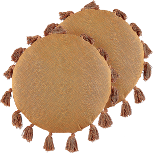 Beliani Set of 2 Decorative Cushions Orange Cotton 45 cm Round with Tassels Modern Boho Decor Accessories Material:Cotton Size:45x10x45