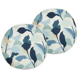 Beliani Set of 2 Garden Cushions Blue Polyester ⌀ 40 cm Leaf Pattern Modern Outdoor Decoration Water Resistant Material:Polyester Size:40x10x40
