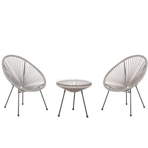 Beliani Bistro Set Light Grey PE Rattan 3 Piece 2 Seater Modern Round Indoor Outdoor Material:PE Rattan Size:xx